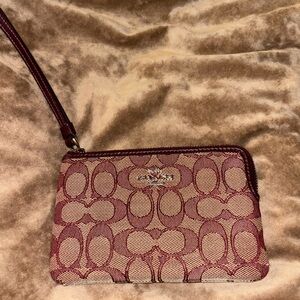 Coach Burgundy and silver Wristlet wallet